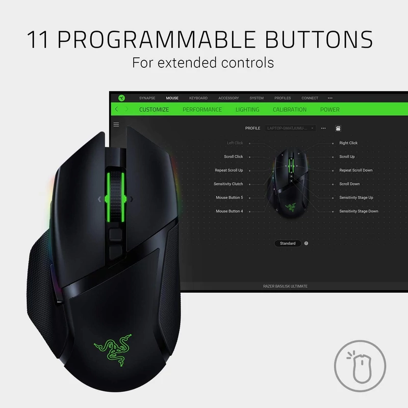 Razer Basilisk Ultimate vezeték nélküli egér + dokkoló, 20.000 DPI - Fekete (RZ01-03170100-R3G1)