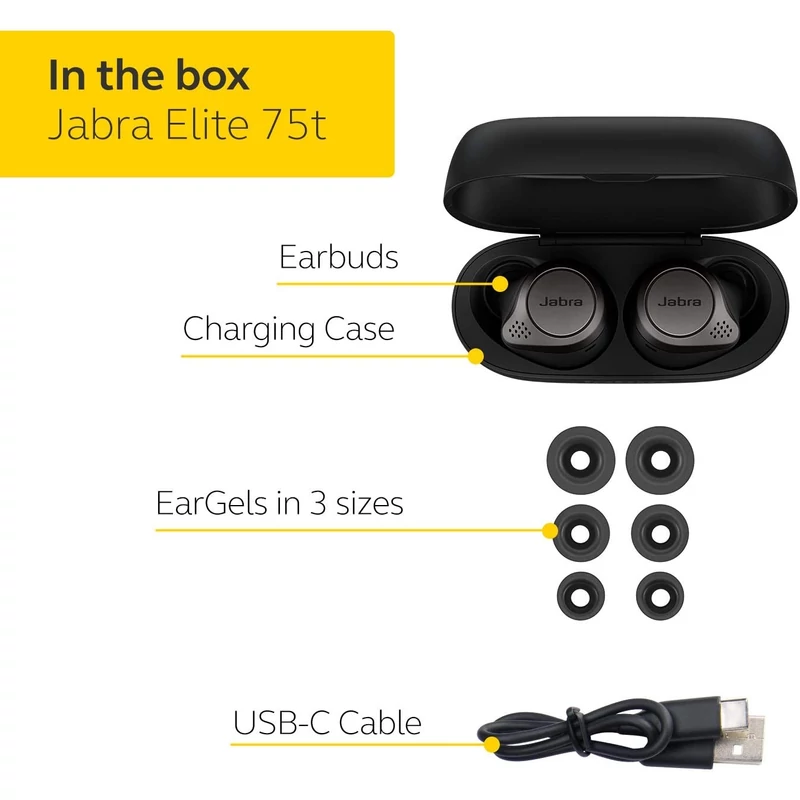 Jabra Elite 75t Bluetooth fülhallgató - Titanium Black (100-99090000-60)