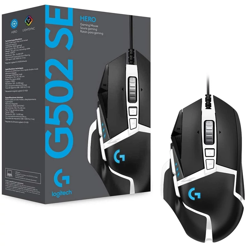 Logitech G502 SE HERO 25K 25600 DPI vezetékes gaming egér - Fekete/Fehér (910-005729)
