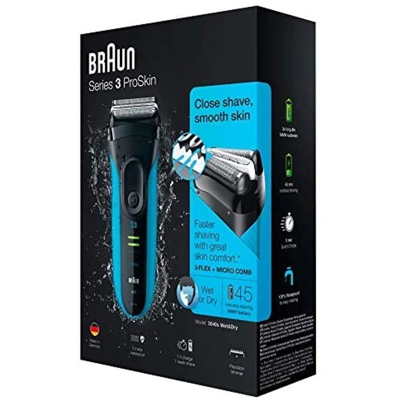 Braun Series 3 ProSkin 3040S Wet & Dry borotva - Fekete/Kék