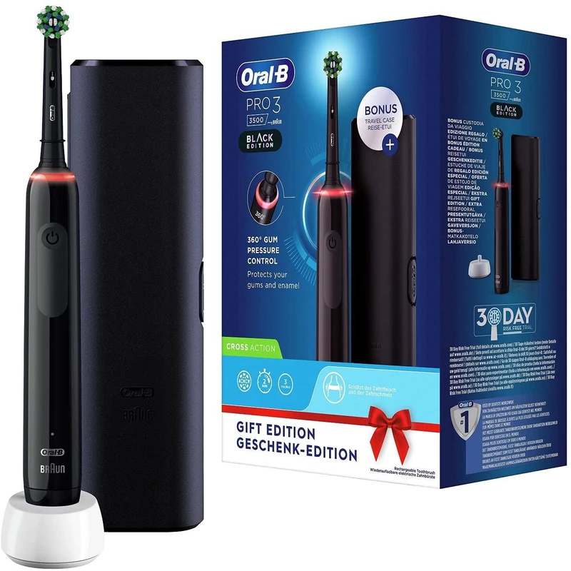 Oral-B PRO 3 3500 Cross Action elektromos fogkefe + Utazótok - Fekete