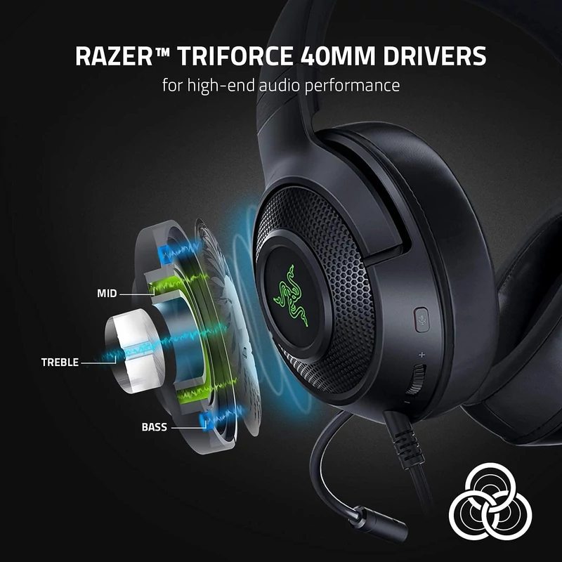 Razer Kraken V3 X headset - Fekete (RZ04-03750300-R3M1)