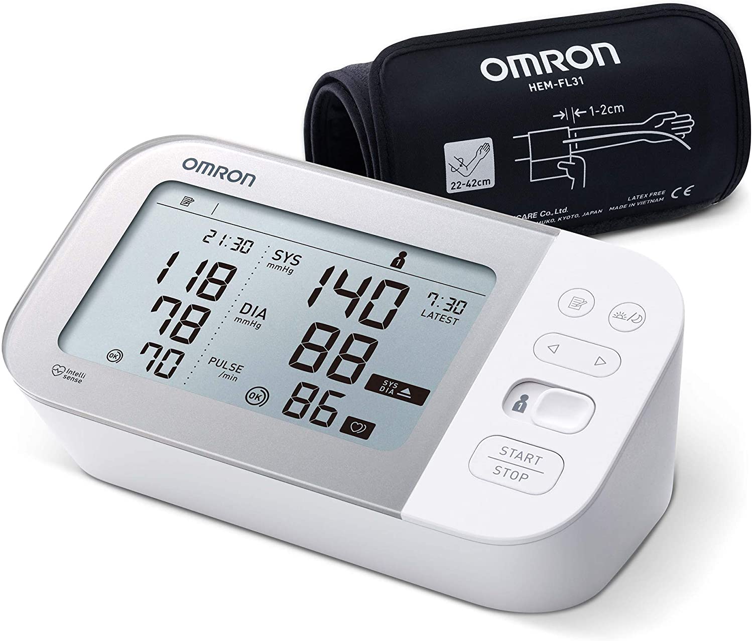 Omron M7 Intelli IT felkaros okos vérnyomásmérő - Fehér/Ezüst (HEM-7361T)